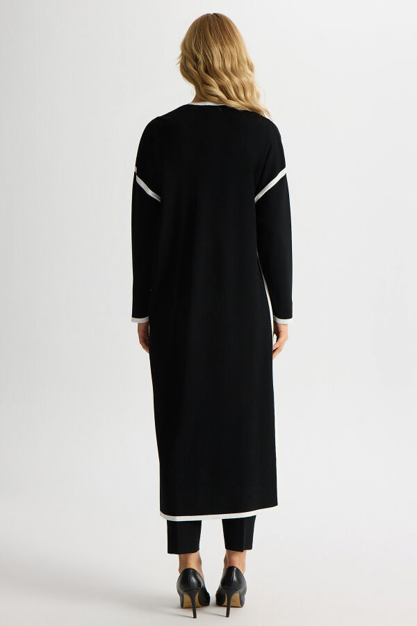 Şerit Detaylı Düz Renk Triko Hırka Siyah - 3