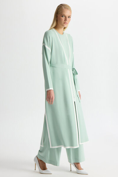 Şerit Detaylı Düz Renk Triko Hırka Yeşil - MISS DALIDA (1)