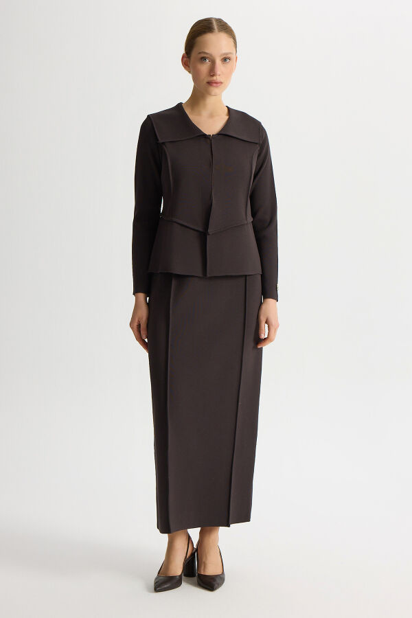 Şerit Detaylı Triko Etek Kahverengi - 2