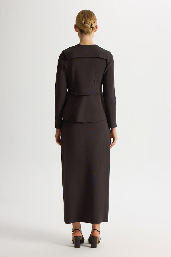 Şerit Detaylı Triko Etek Kahverengi - 4