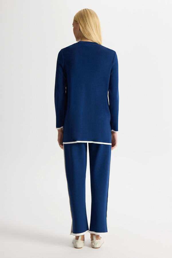 Şerit Detaylı Triko Pantolon Navy - 2