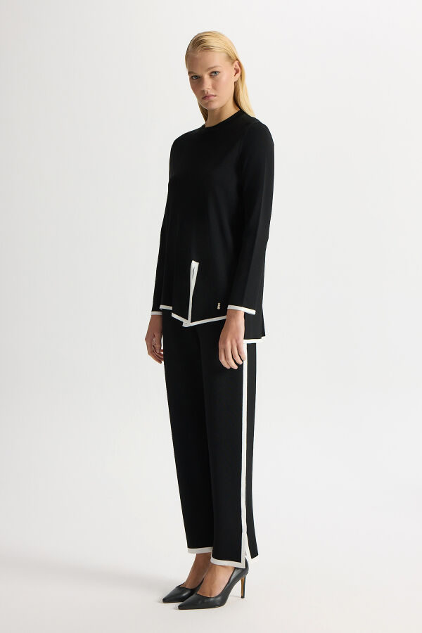 Şerit Detaylı Triko Pantolon Siyah - 1