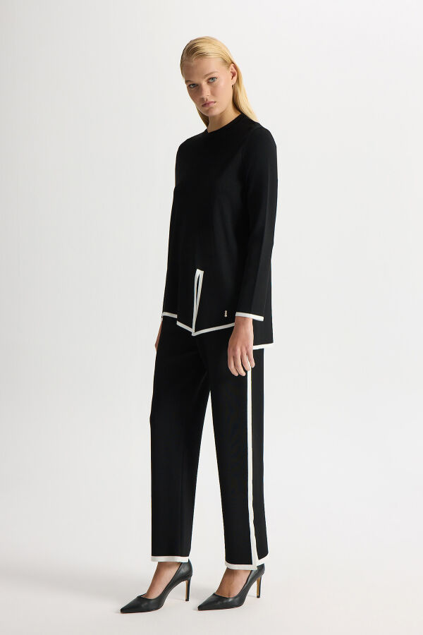 Şerit Detaylı Triko Pantolon Siyah - 3
