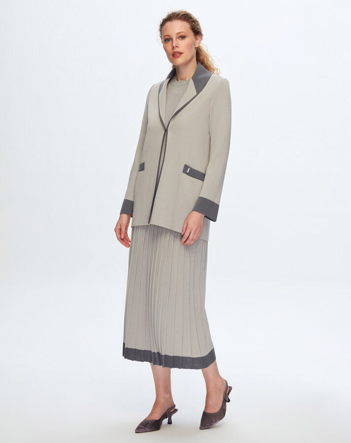 T24K-9042 Shawl Collar Two Color Cardigan - 1