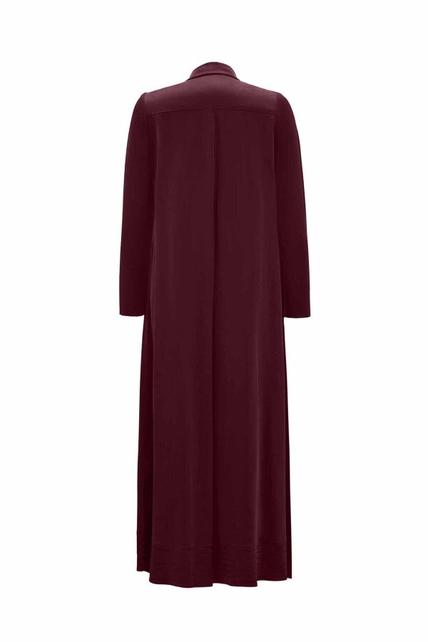 Shirt Collar Burgundy Cupro Dress - 2