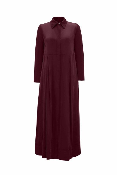 Shirt Collar Burgundy Cupro Dress - 1