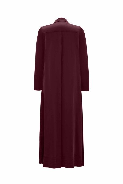 Shirt Collar Burgundy Cupro Dress - 2