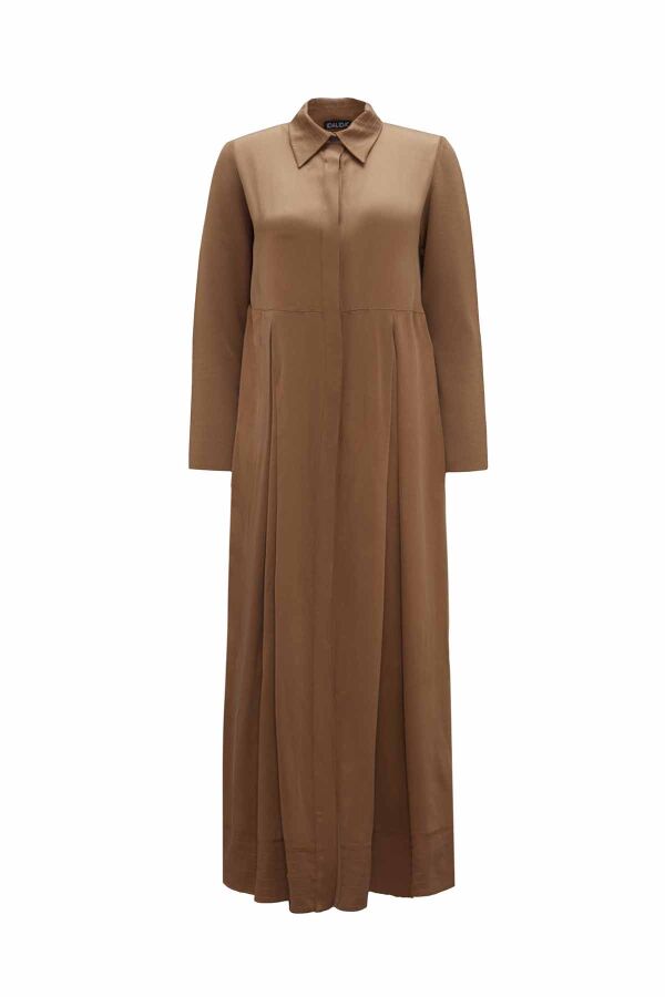 Shirt Collar Camel Cupro Dress - 1