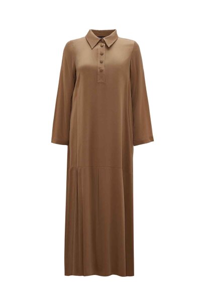 Shirt Collar Cupro Camel Dress - MISS DALIDA