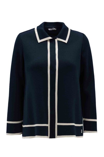 Shirt Collar Knit Cardigan Navy Blue - MISS DALIDA (1)