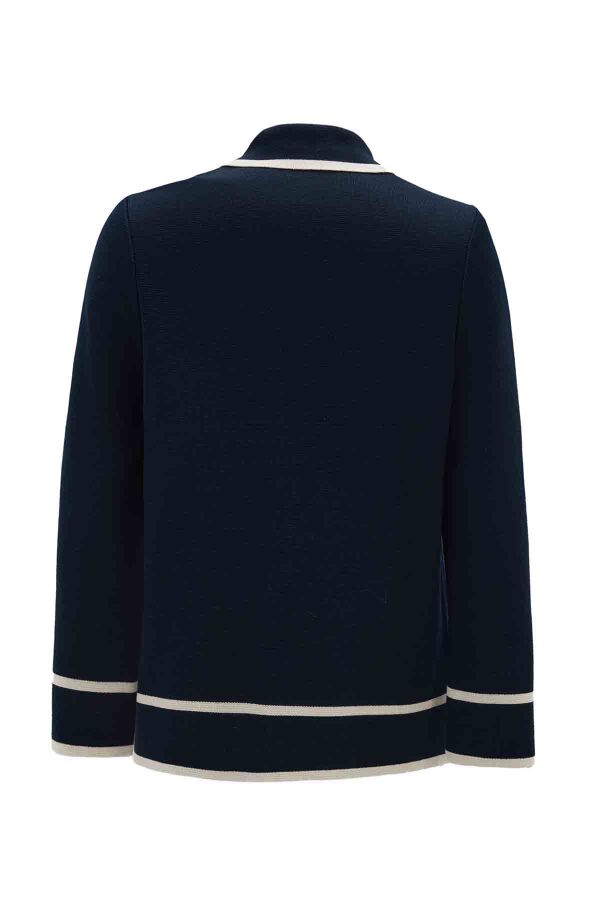 Shirt Collar Knit Cardigan Navy Blue - 3