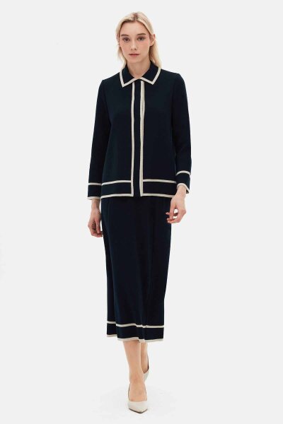 Shirt Collar Knit Cardigan Navy Blue - MISS DALIDA