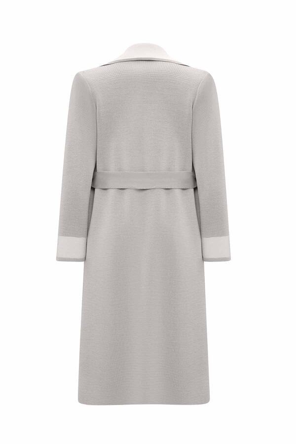 Shirt-Collar Knit Cardigan with Color Details Stone - 5