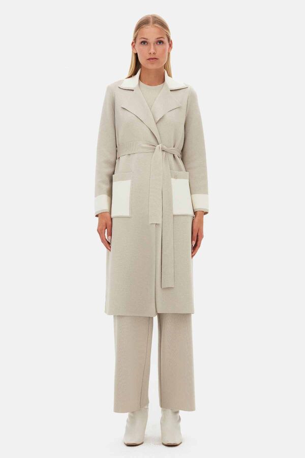 Shirt-Collar Knit Cardigan with Color Details Stone - 1