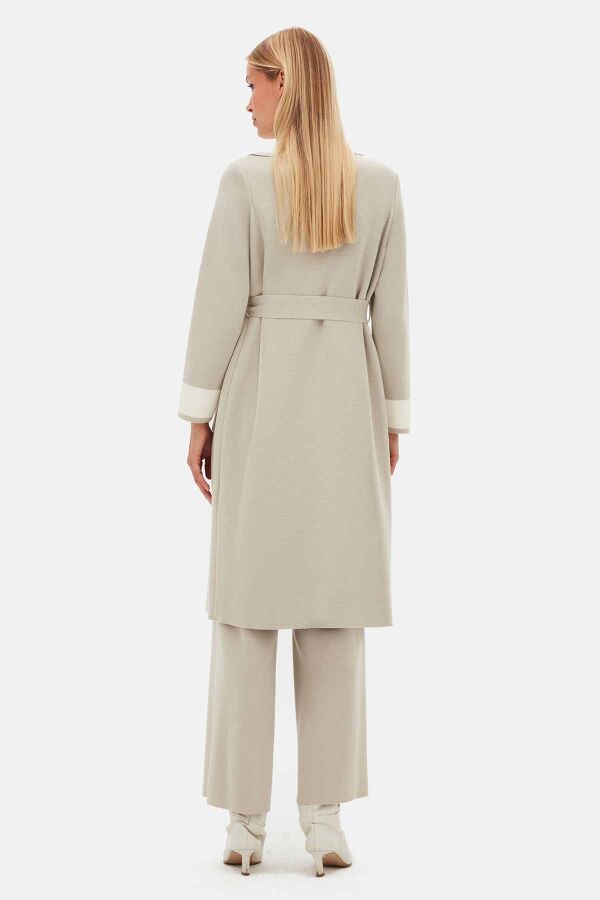 Shirt-Collar Knit Cardigan with Color Details Stone - 3