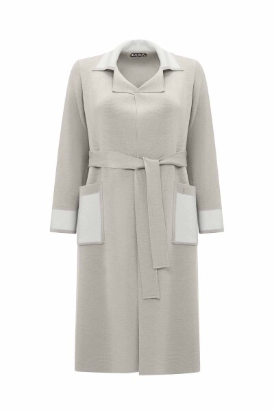 Shirt-Collar Knit Cardigan with Color Details Stone - 2