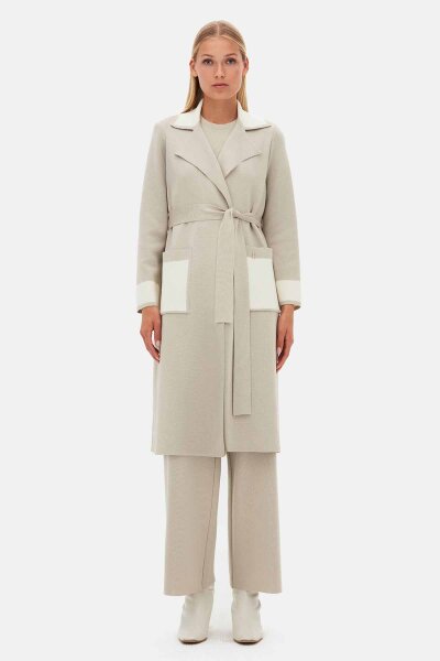 Shirt-Collar Knit Cardigan with Color Details Stone - 1