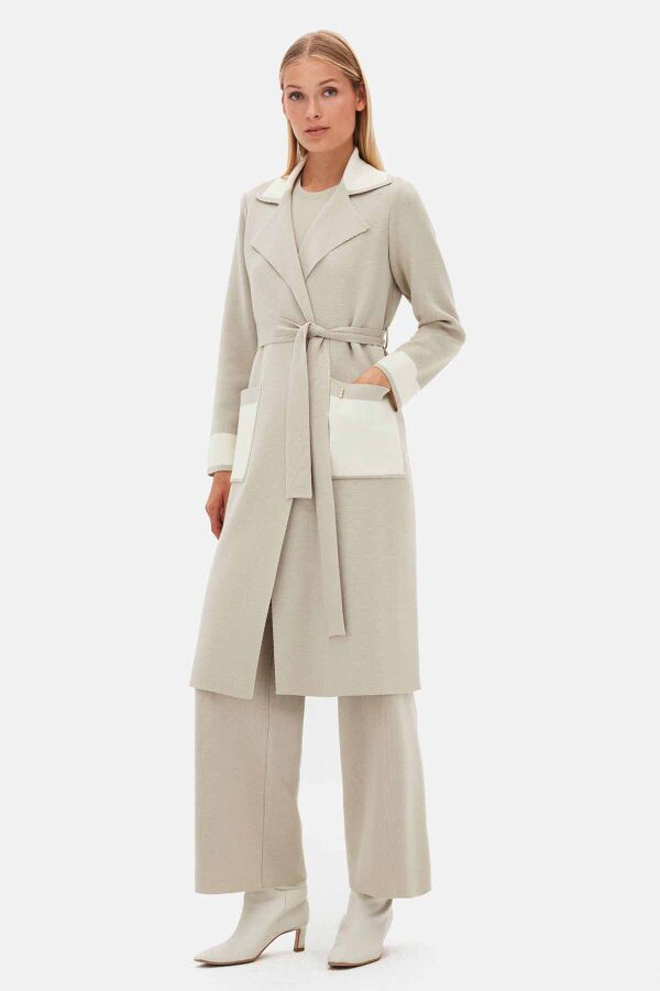 Shirt-Collar Knit Cardigan with Color Details Stone - 4