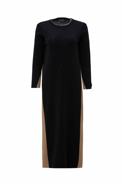Side Striped Knitted Black Camel Dress - 1