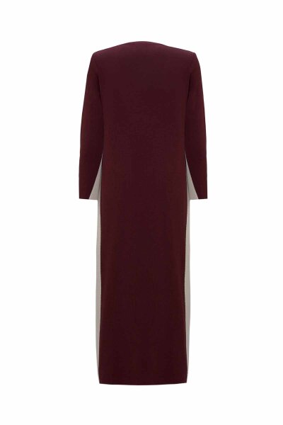 Side Striped Knitted Burgundy Dress - 2