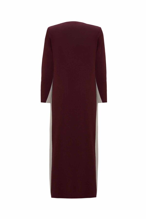 Side Striped Knitted Burgundy Dress - 2