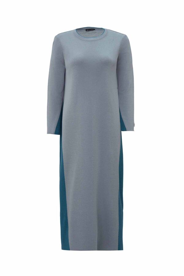 Side Striped Knitted Grey Dress - 1