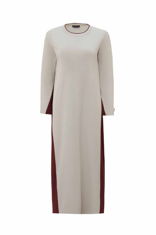 Side Striped Knitted Stone Color Dress - 1