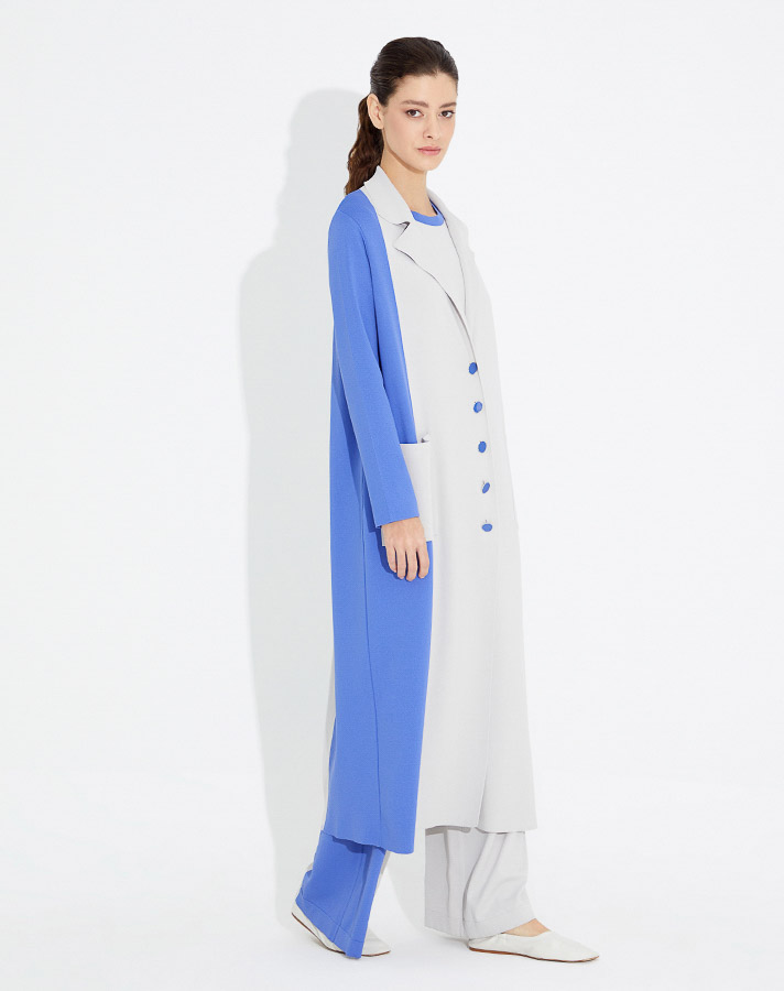 T23Y-9007 Color Blocked Double Pocket Cardigan on One Side - 9