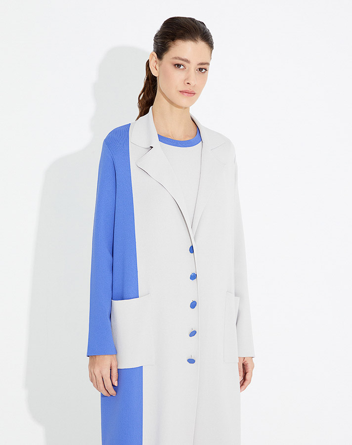 T23Y-9007 Color Blocked Double Pocket Cardigan on One Side - 8