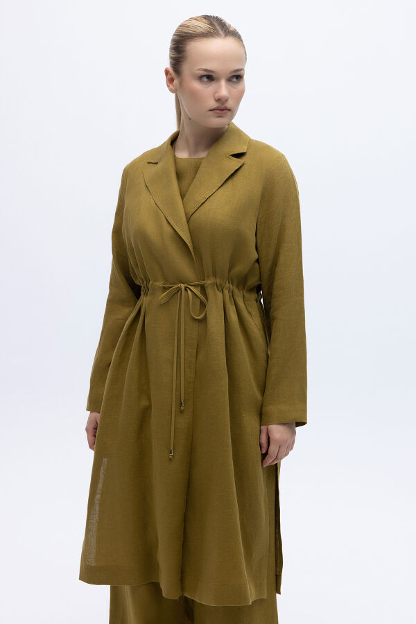 Sırt Detaylı Beli Büzgülü Keten Ceket Amber - 1