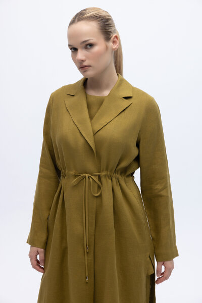 Sırt Detaylı Beli Büzgülü Keten Ceket Amber - 2