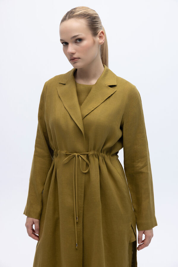 Sırt Detaylı Beli Büzgülü Keten Ceket Amber - 2