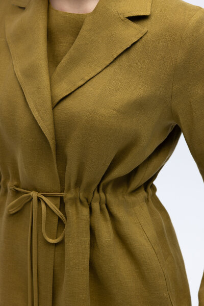 Sırt Detaylı Beli Büzgülü Keten Ceket Amber - 3