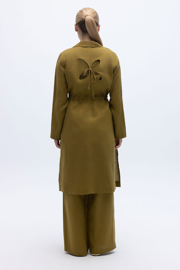 Sırt Detaylı Beli Büzgülü Keten Ceket Amber - 4