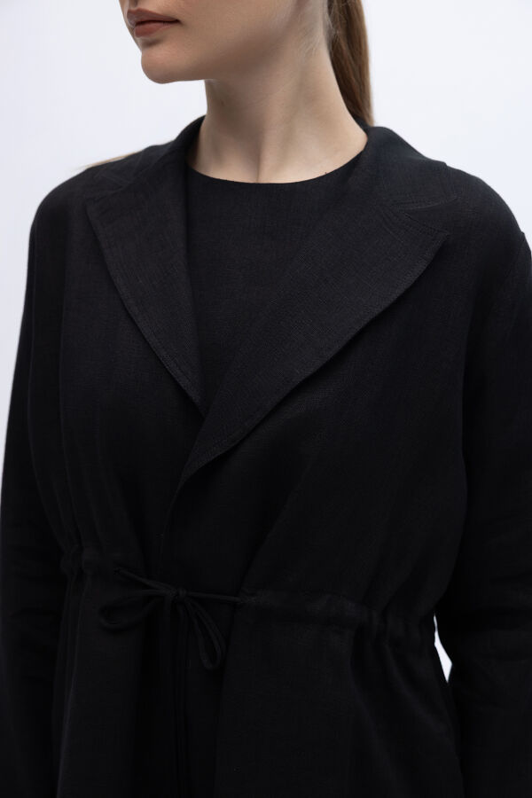 Sırt Detaylı Beli Büzgülü Keten Ceket Siyah - 5