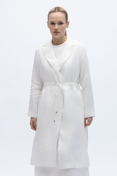 Sırt Detaylı Beli Büzgülü Keten Ceket Ekru 