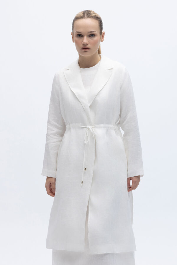 Sırt Detaylı Beli Büzgülü Keten Ceket Ekru - 1