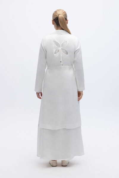 Sırt Detaylı Beli Büzgülü Keten Ceket Ekru - 2