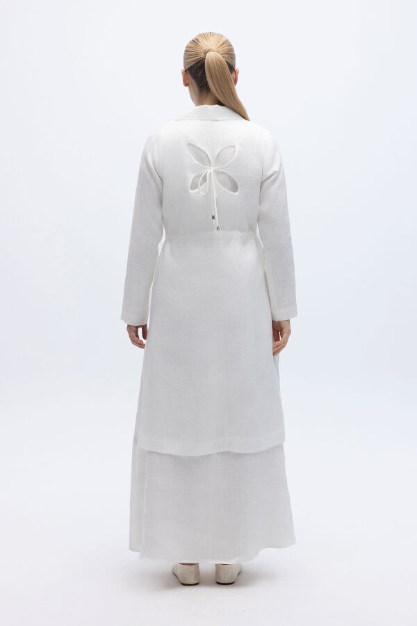 Sırt Detaylı Beli Büzgülü Keten Ceket Ekru - 2