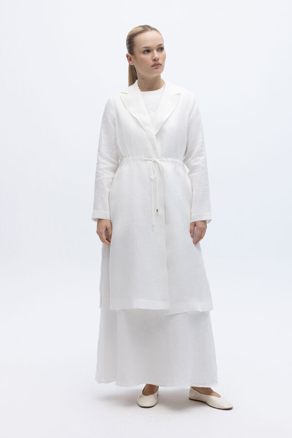 Sırt Detaylı Beli Büzgülü Keten Ceket Ekru - 3