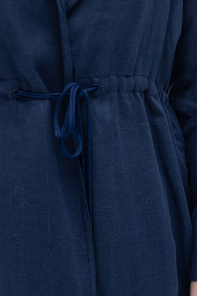 Sırt Detaylı Beli Büzgülü Keten Ceket Navy - 2