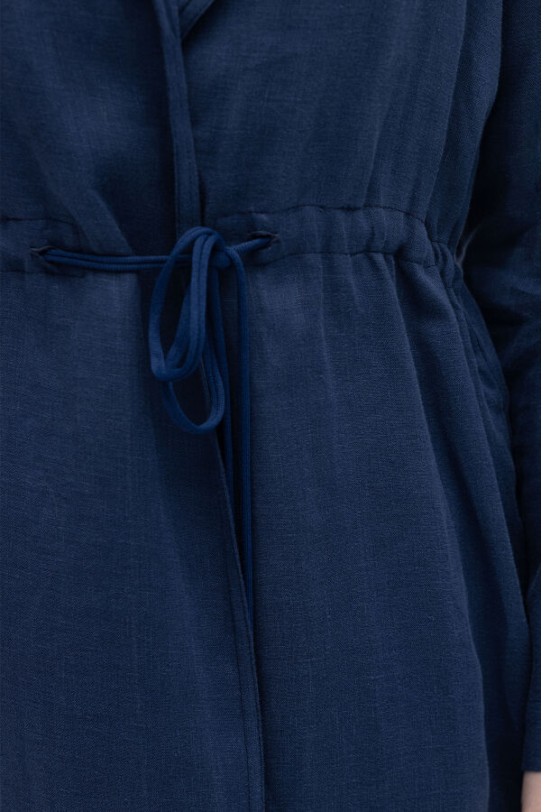 Sırt Detaylı Beli Büzgülü Keten Ceket Navy - 2