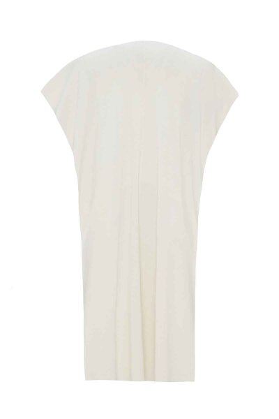 Sleeveless Knit Coat with Fur Pom-Pom Detail Ecru - 5