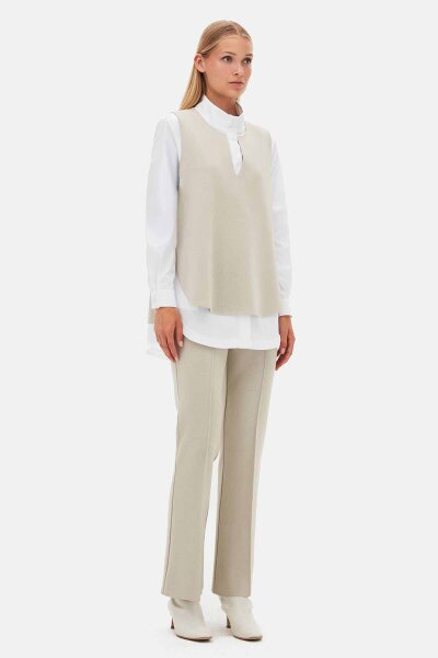 Sleeveless Knit Tunic with Collar Detail – Stone Color - 1