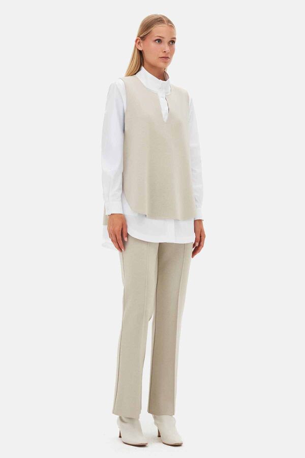 Sleeveless Knit Tunic with Collar Detail – Stone Color - 1