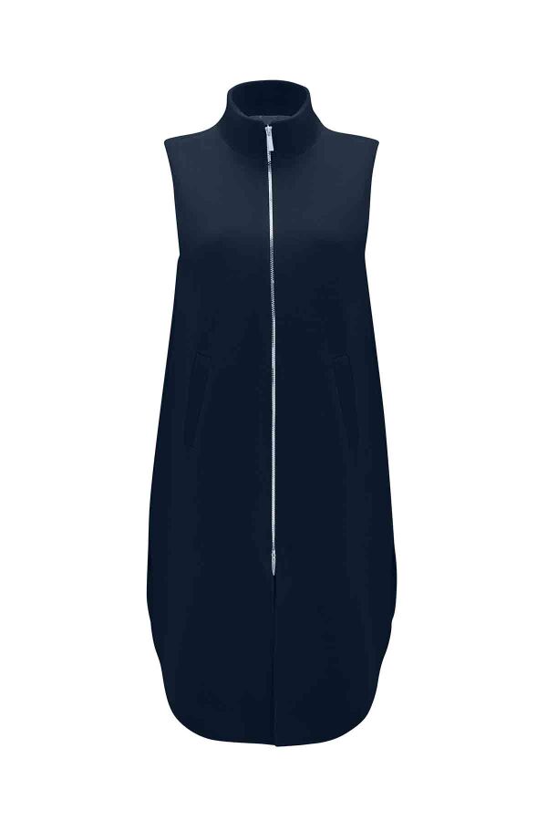 Sleeveless Navy Blue Vest with Zipper and Lining - 1