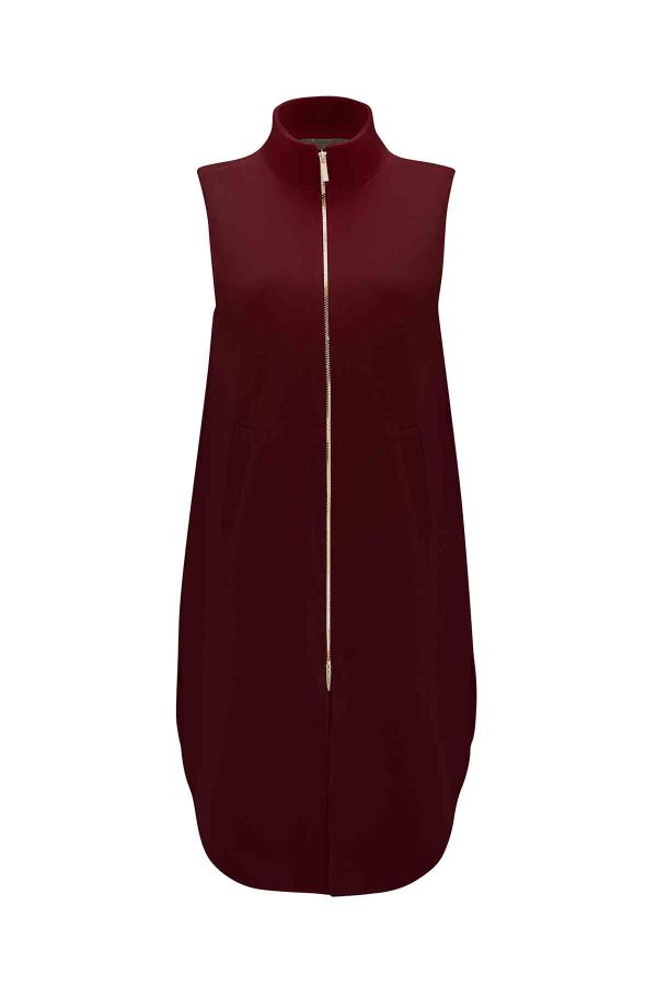 Sleeveless Zipped Lined Vest Burgundy - 1