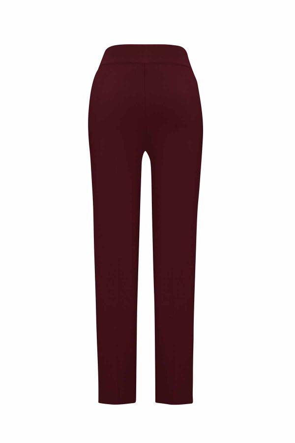 Slim Fit Knitted Burgundy Pants - 2