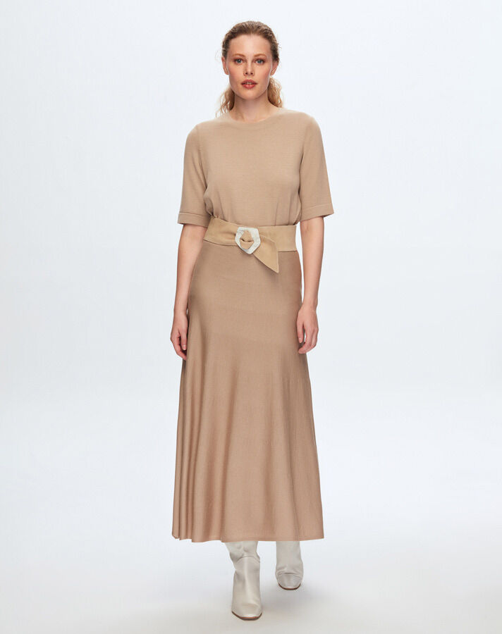 T24K-2018 Solid Color Flared Skirt - 2