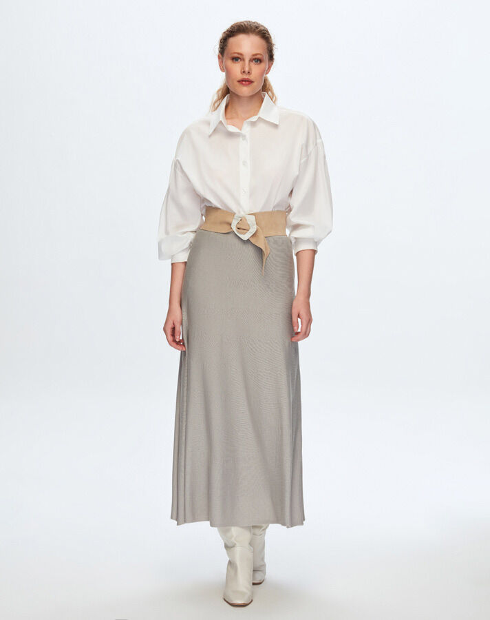 T24K-2018 Solid Color Flared Skirt - 2